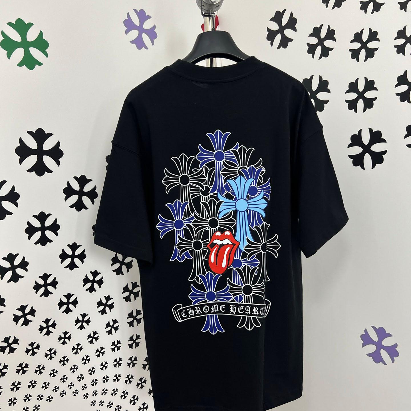 Chrome Hearts Double-Sided Cross & Rolling Stones Tongue Print  Tee - FashionPlug