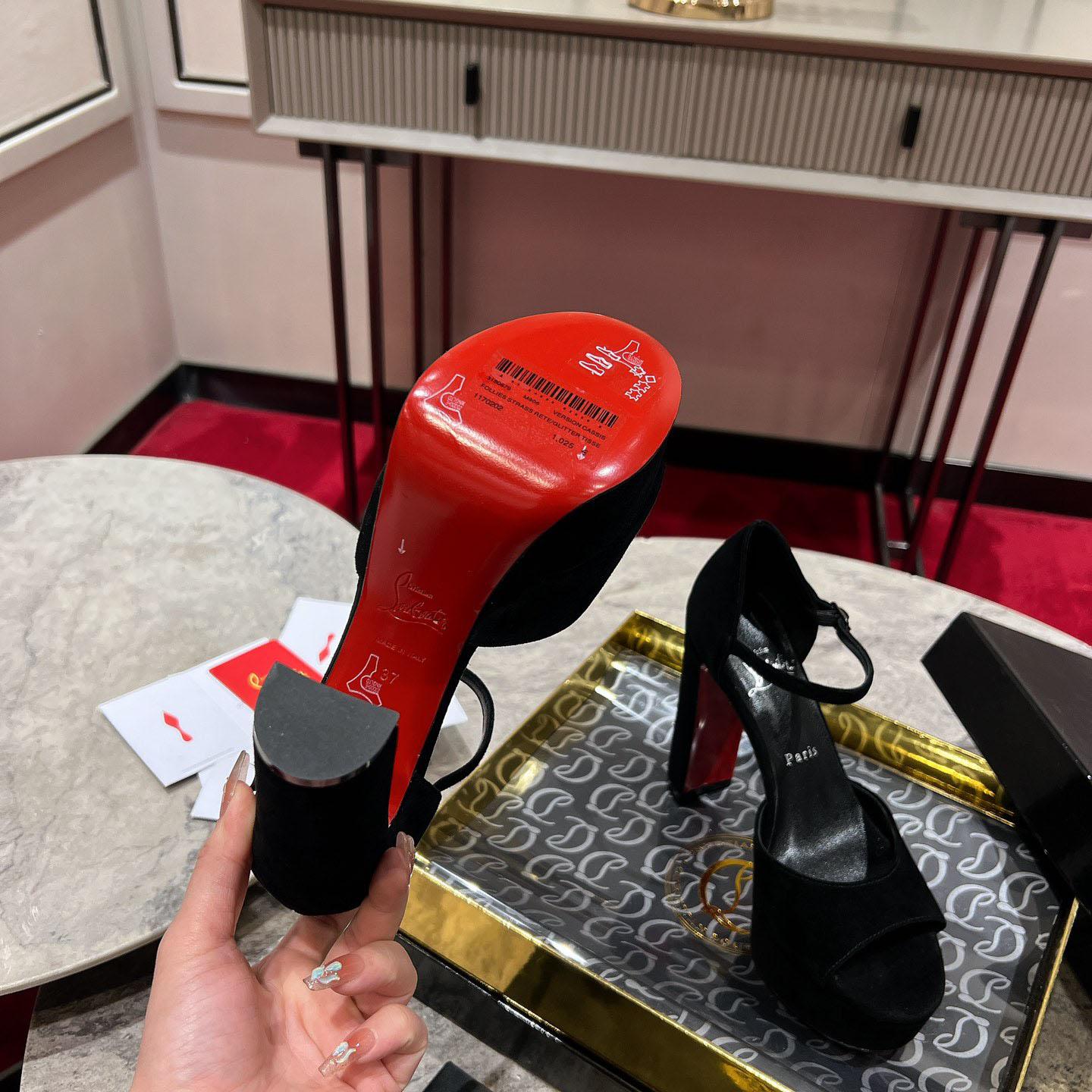 Christian Louboutin Sandaloo 130 mm Sandals  Veau Velours - Black - FashionPlug