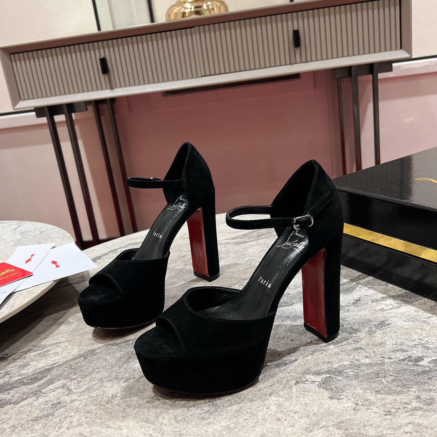 Christian Louboutin Sandaloo 130 mm Sandals  Veau Velours - Black - FashionPlug