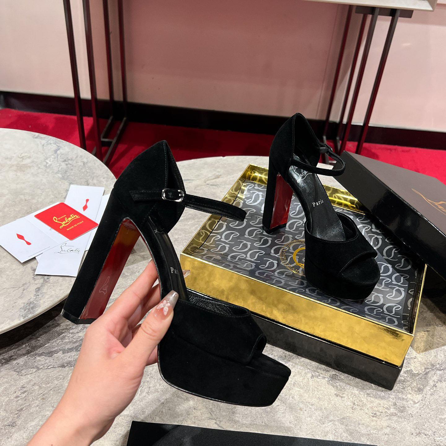 Christian Louboutin Sandaloo 130 mm Sandals  Veau Velours - Black - FashionPlug