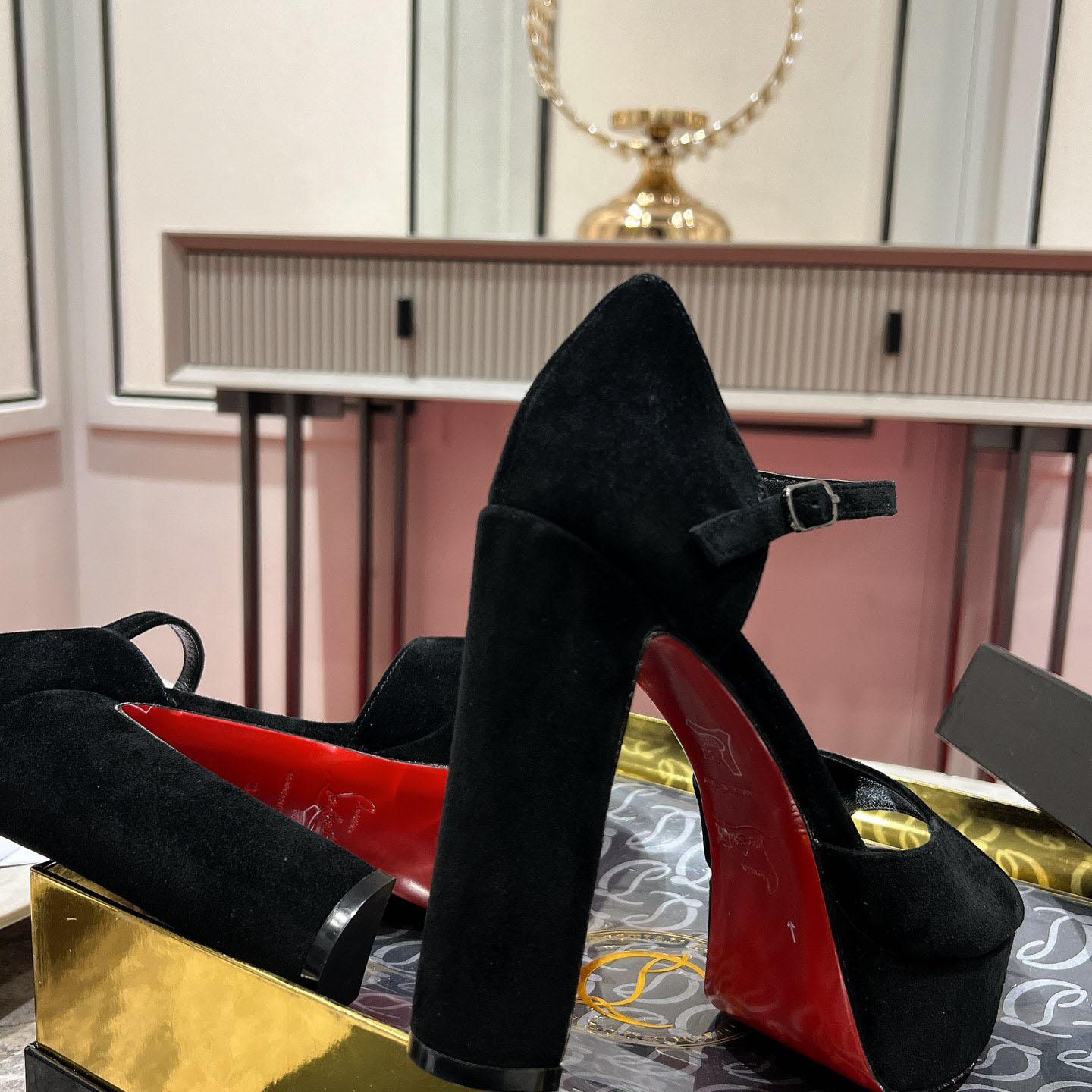 Christian Louboutin Sandaloo 130 mm Sandals  Veau Velours - Black - FashionPlug