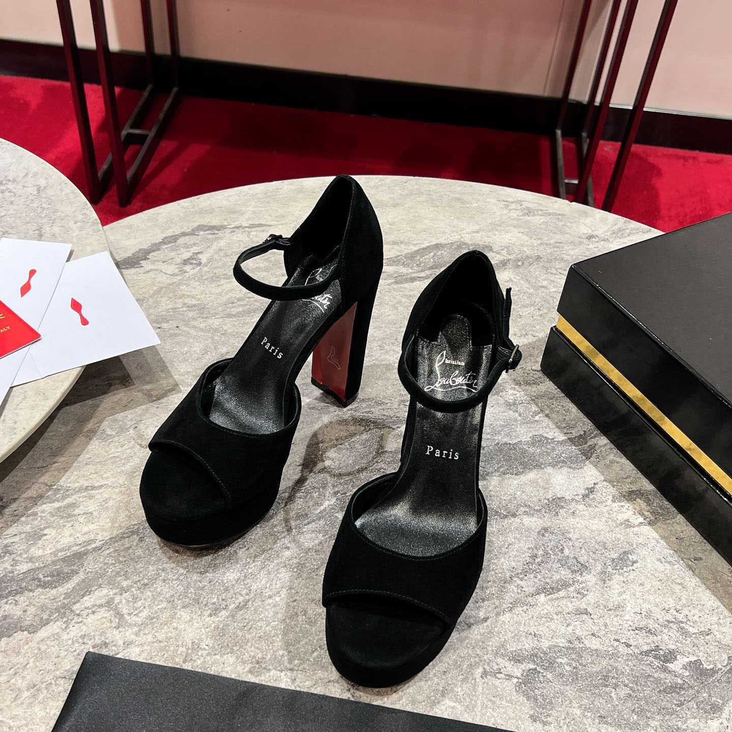 Christian Louboutin Sandaloo 130 mm Sandals  Veau Velours - Black - FashionPlug