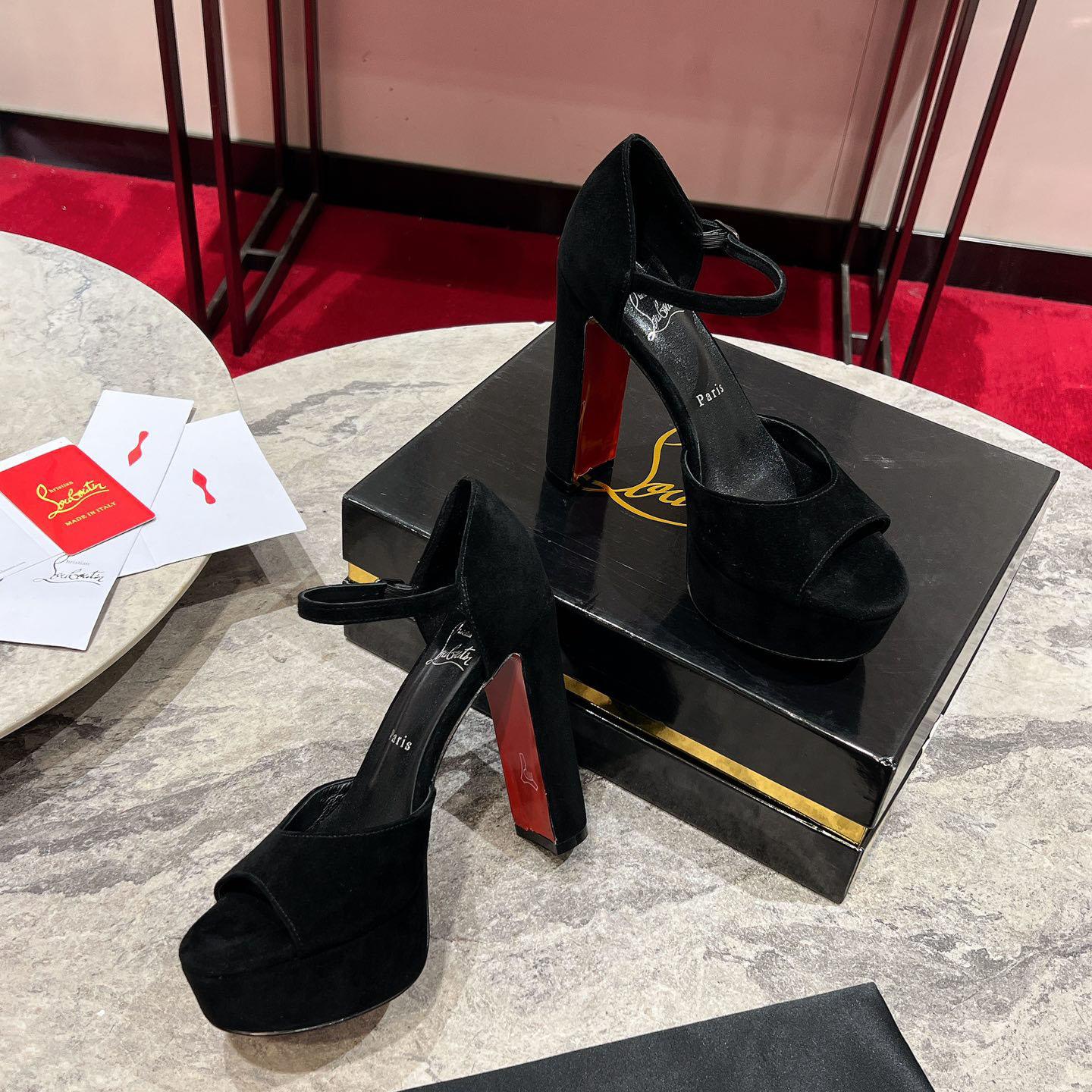 Christian Louboutin Sandaloo 130 mm Sandals  Veau Velours - Black - FashionPlug