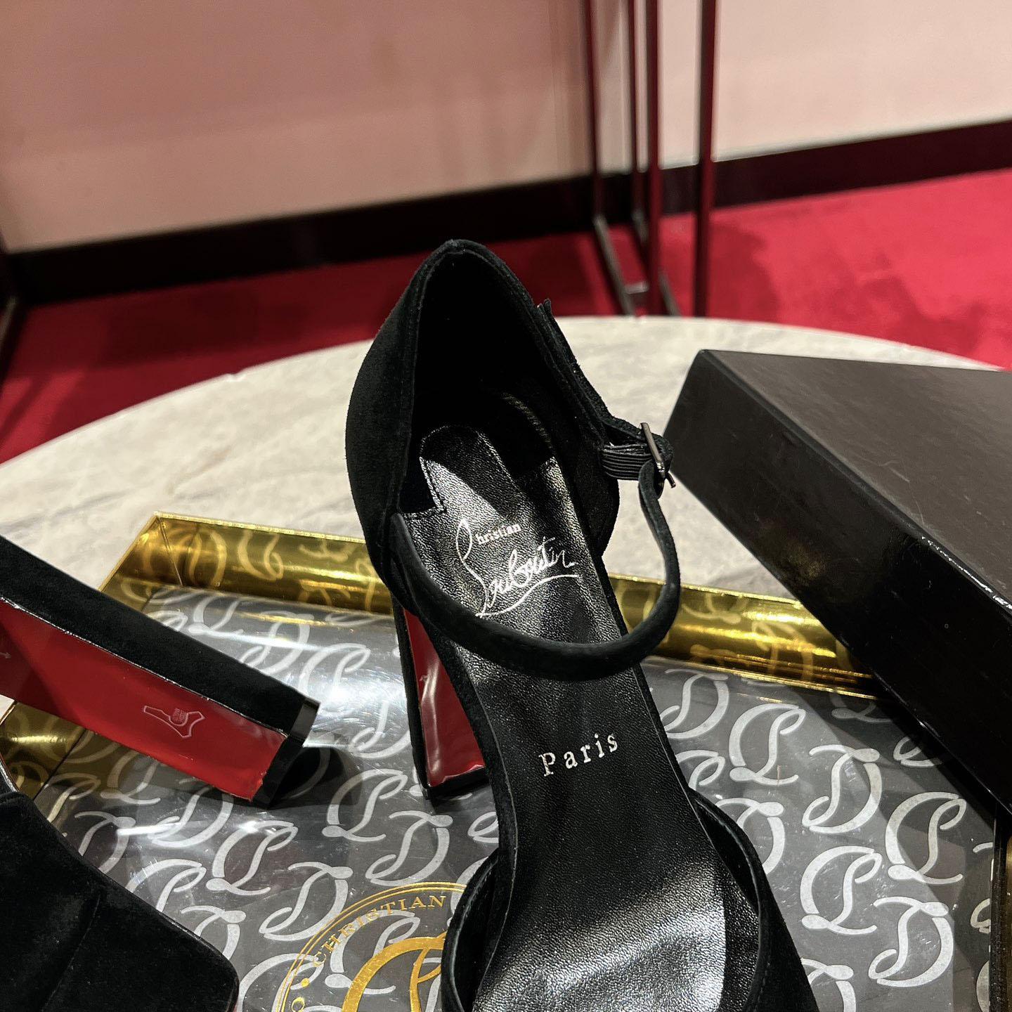 Christian Louboutin Sandaloo 130 mm Sandals  Veau Velours - Black - FashionPlug