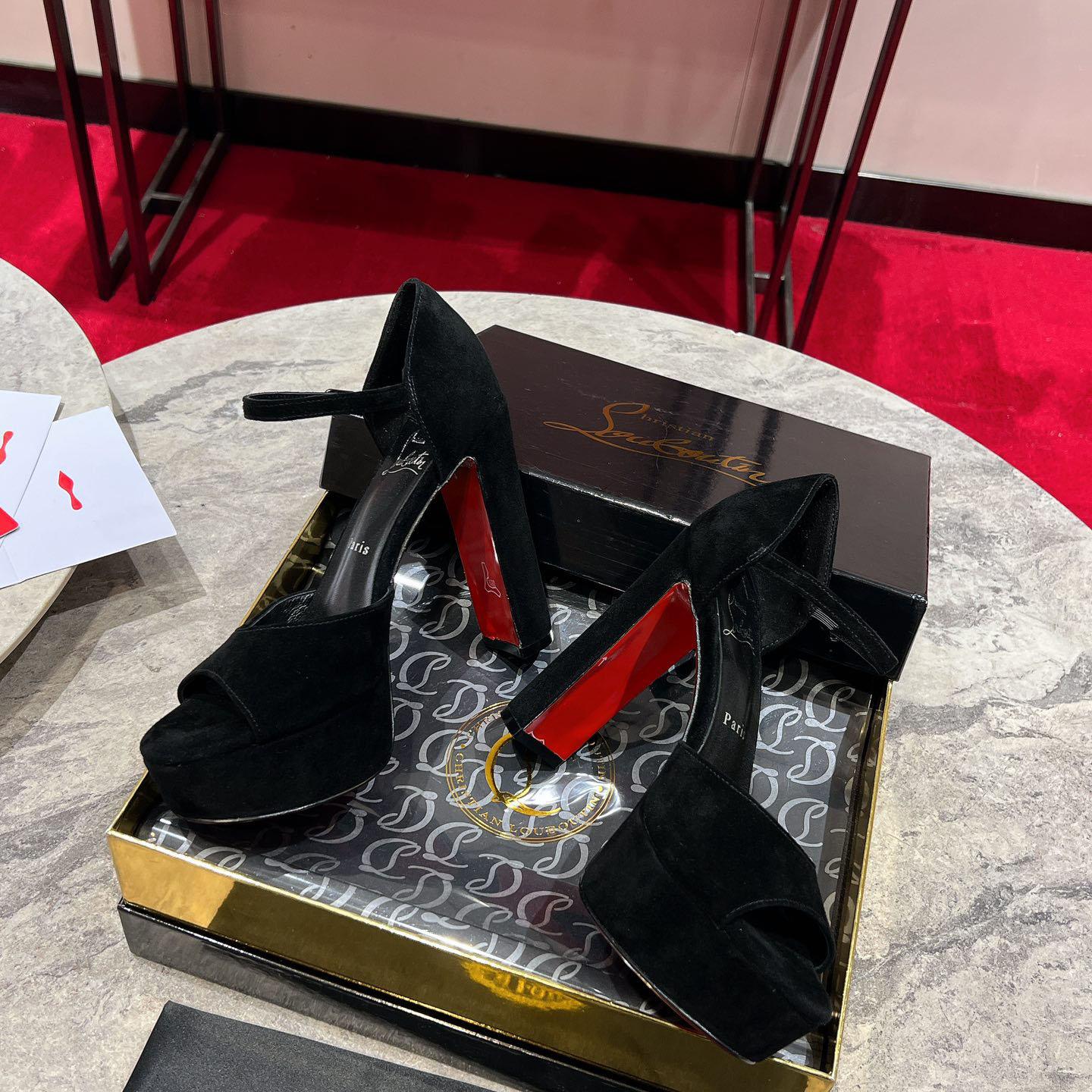 Christian Louboutin Sandaloo 130 mm Sandals  Veau Velours - Black - FashionPlug