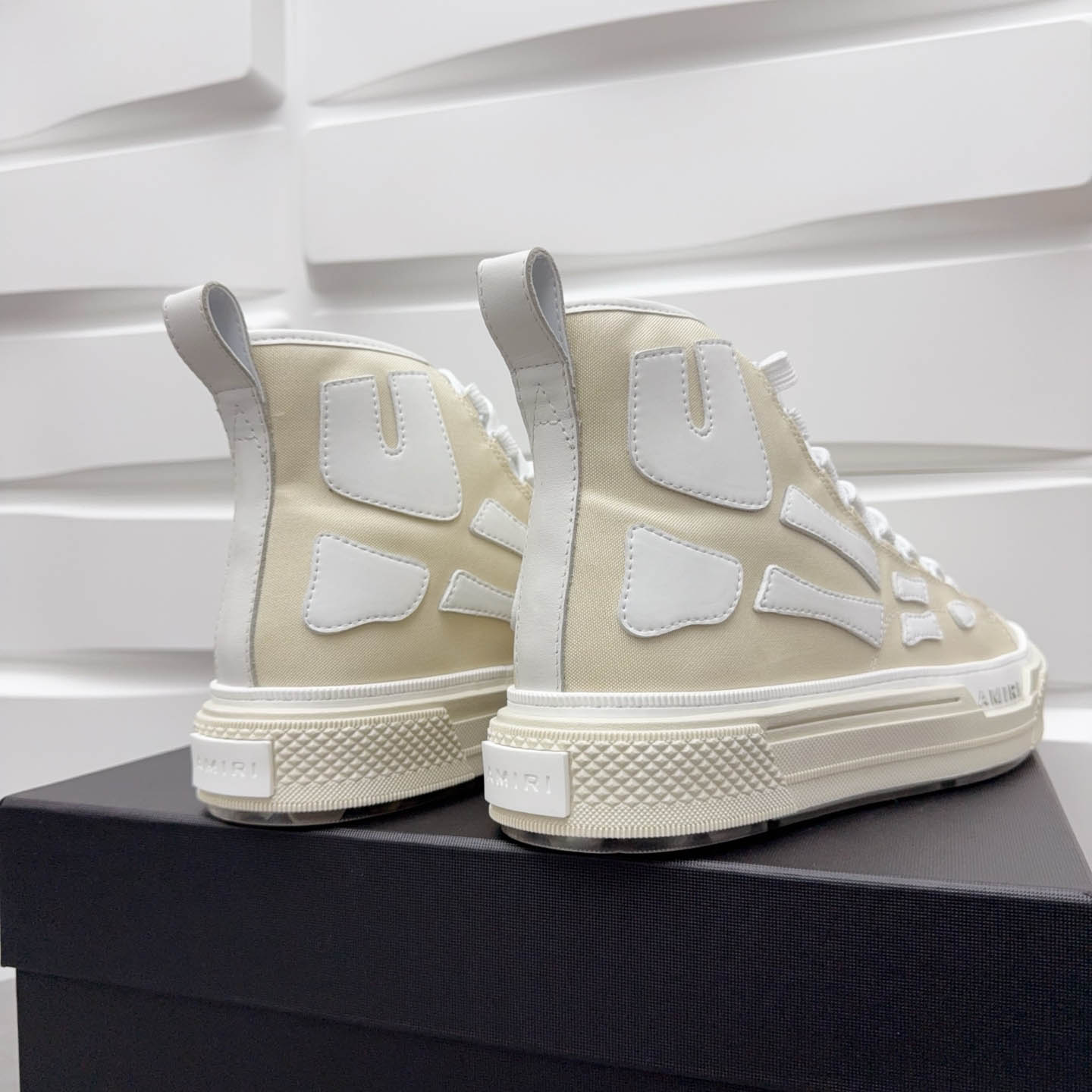 Amiri Beige & White Skel Court Hi Sneakers - FashionPlug