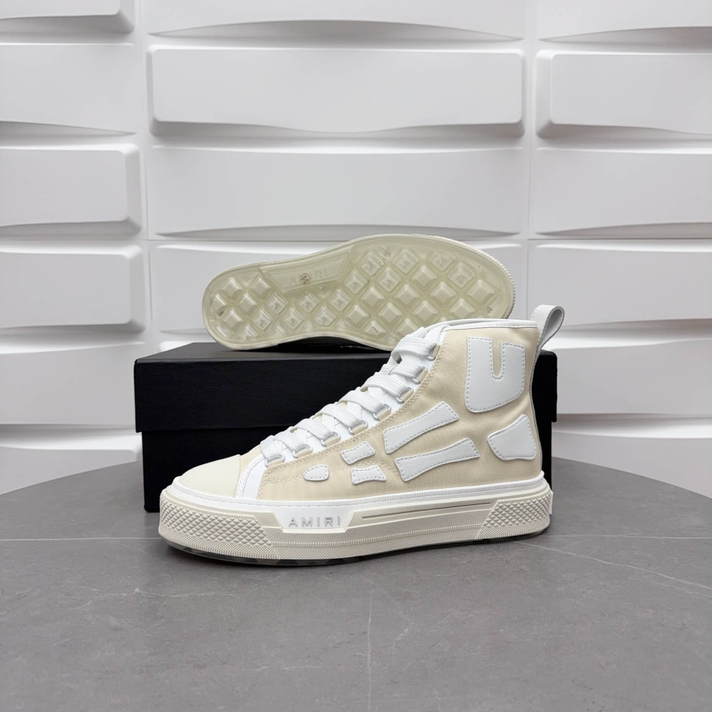 Amiri Beige & White Skel Court Hi Sneakers - FashionPlug