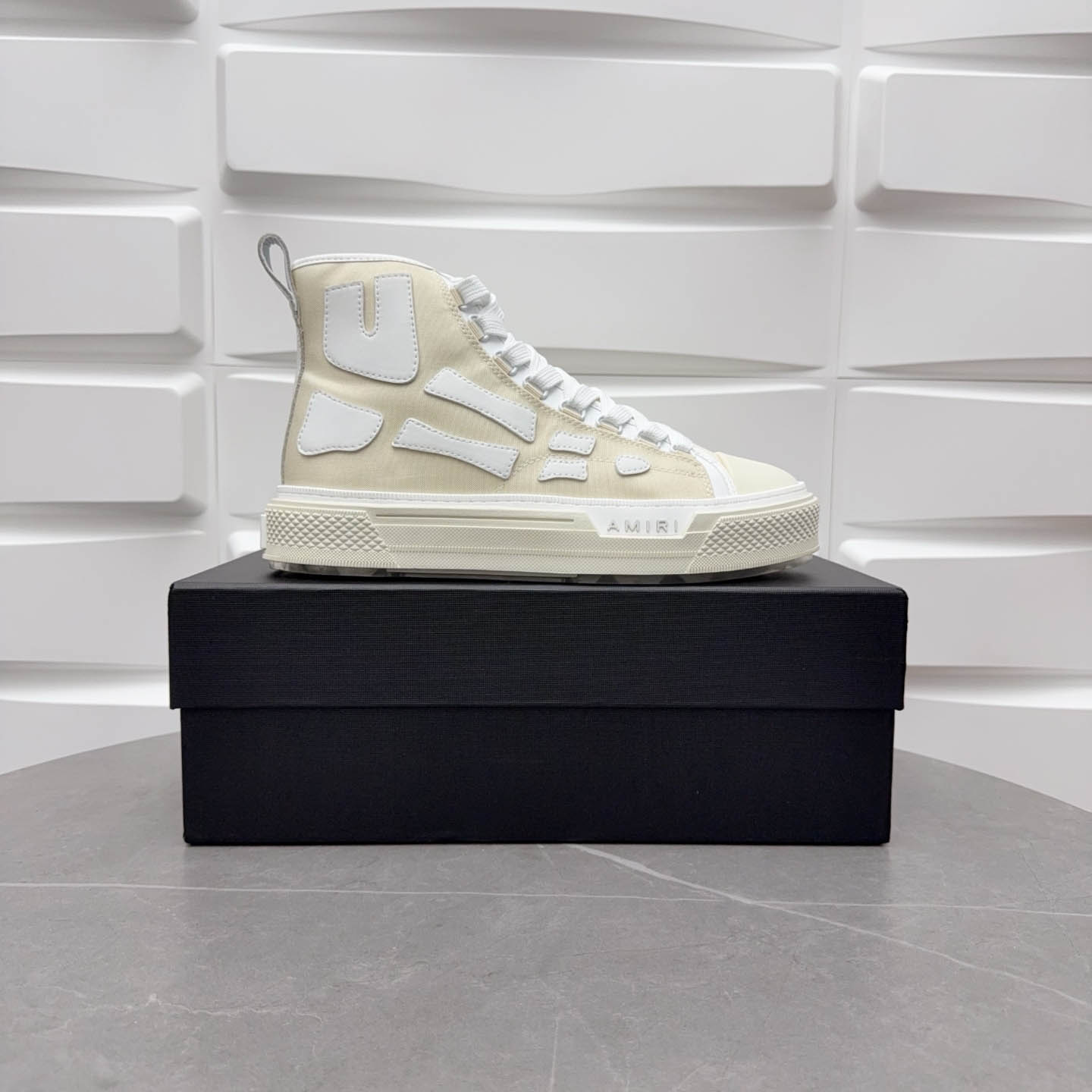 Amiri Beige & White Skel Court Hi Sneakers - FashionPlug
