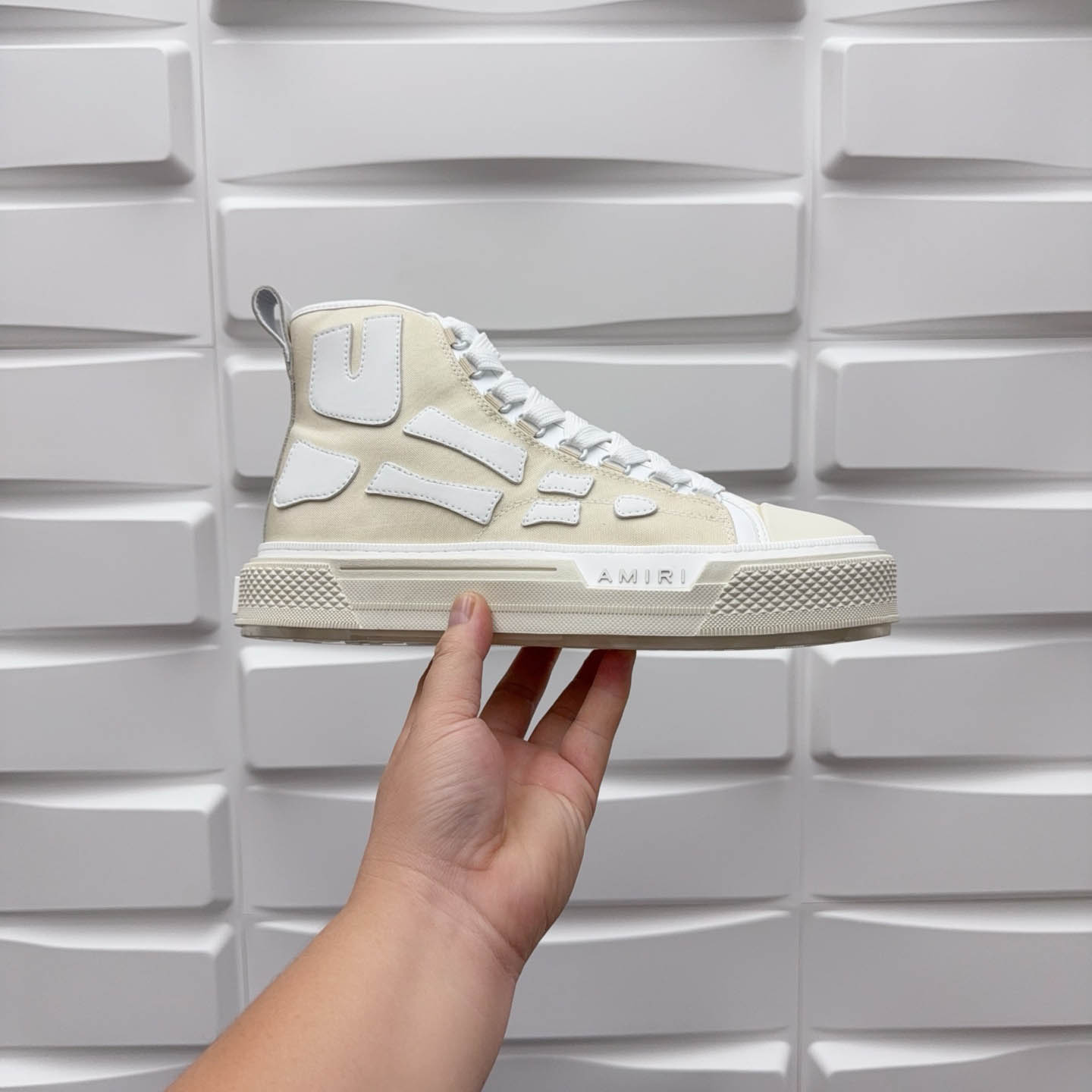 Amiri Beige & White Skel Court Hi Sneakers - FashionPlug