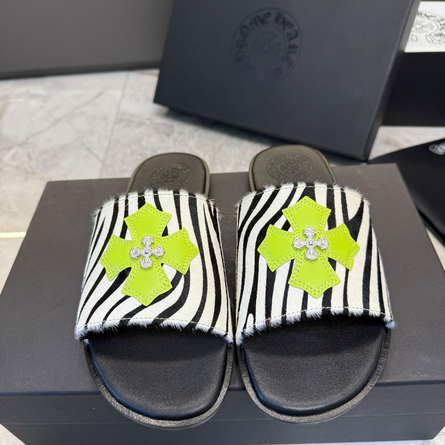 Chrome Hearts Cowhide Leather Slide Silver Accent  - FashionPlug
