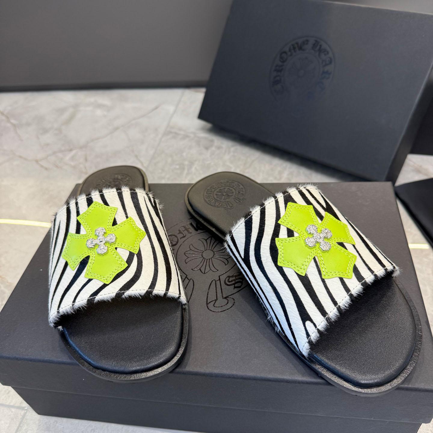 Chrome Hearts Cowhide Leather Slide Silver Accent  - FashionPlug