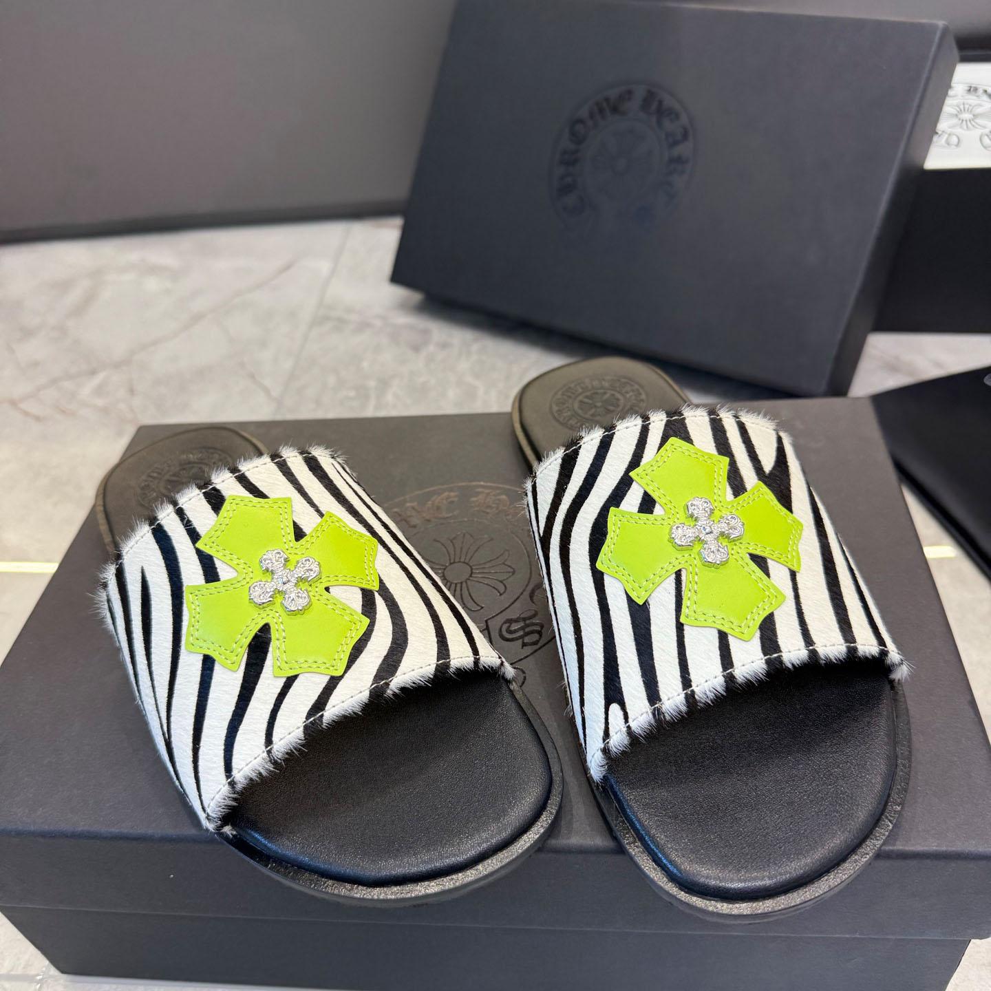 Chrome Hearts Cowhide Leather Slide Silver Accent  - FashionPlug