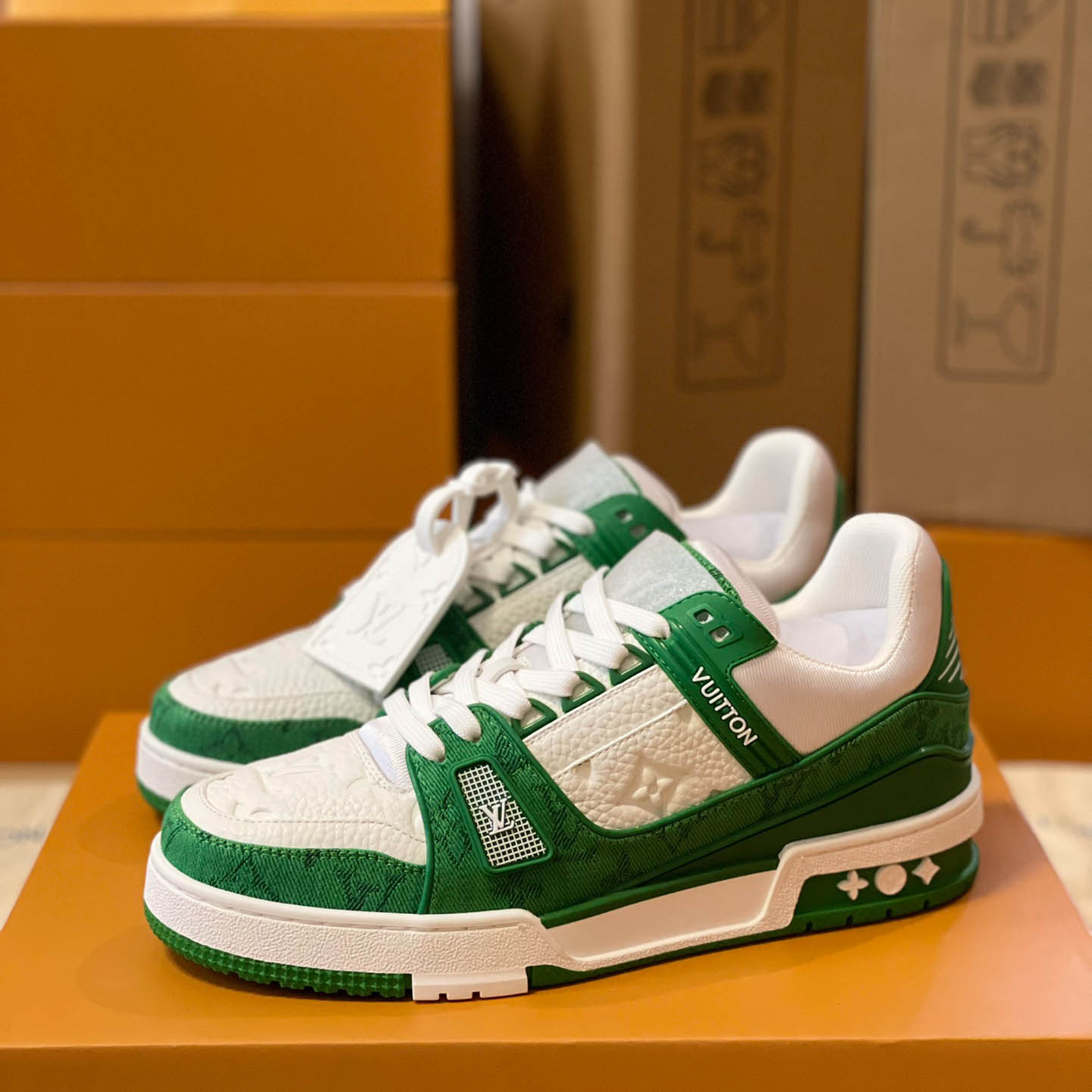 Louis Vuitton Trainer 'Green Monogram Denim' - FashionPlug