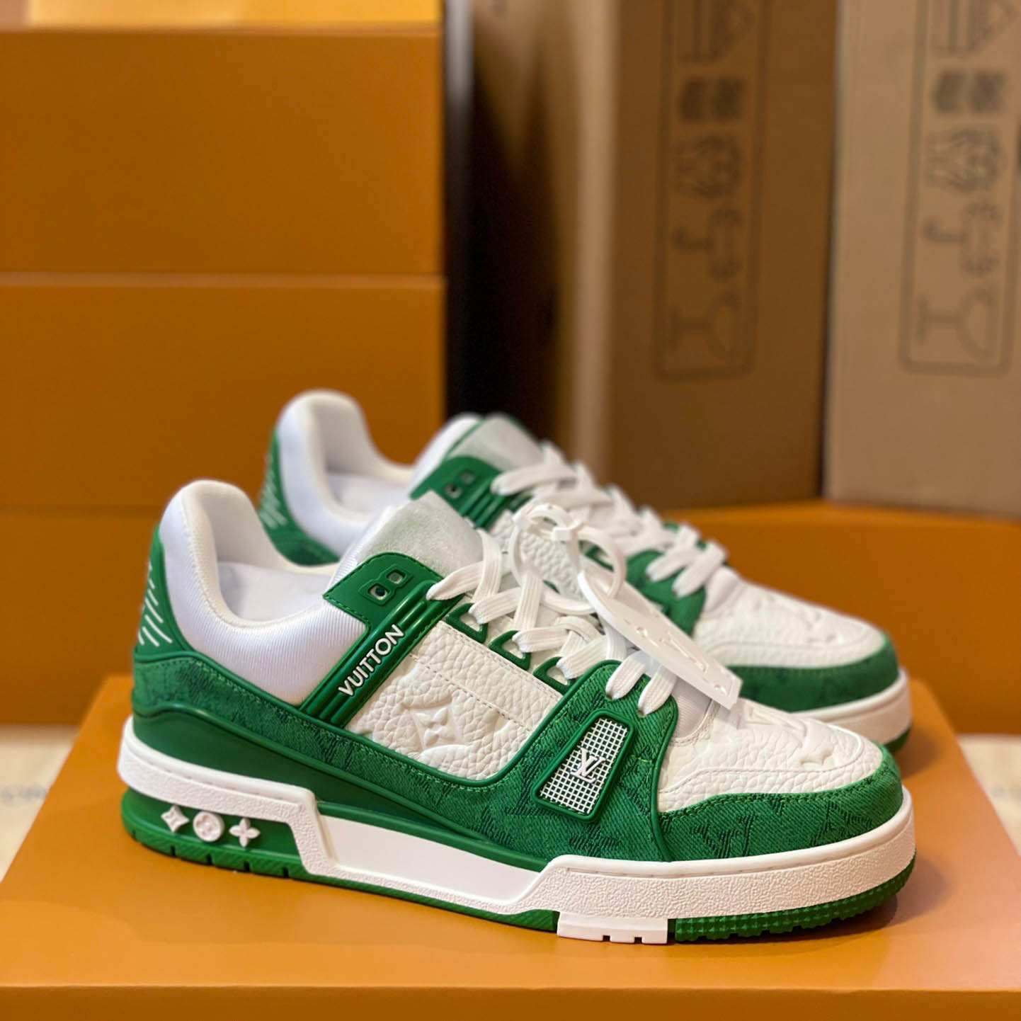 Louis Vuitton Trainer 'Green Monogram Denim' - FashionPlug