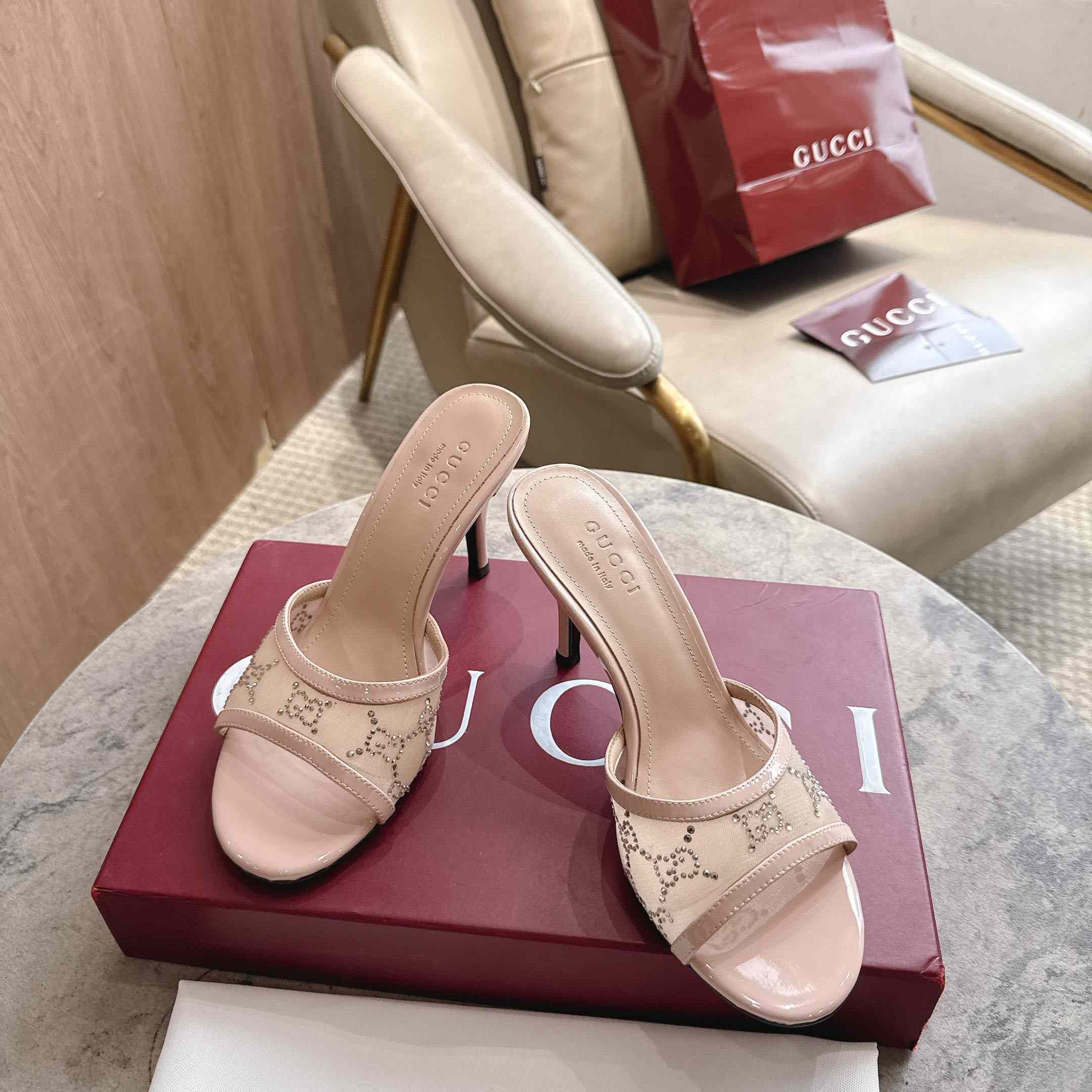 Gucci Women's crystal slide sandal - FashionPlug