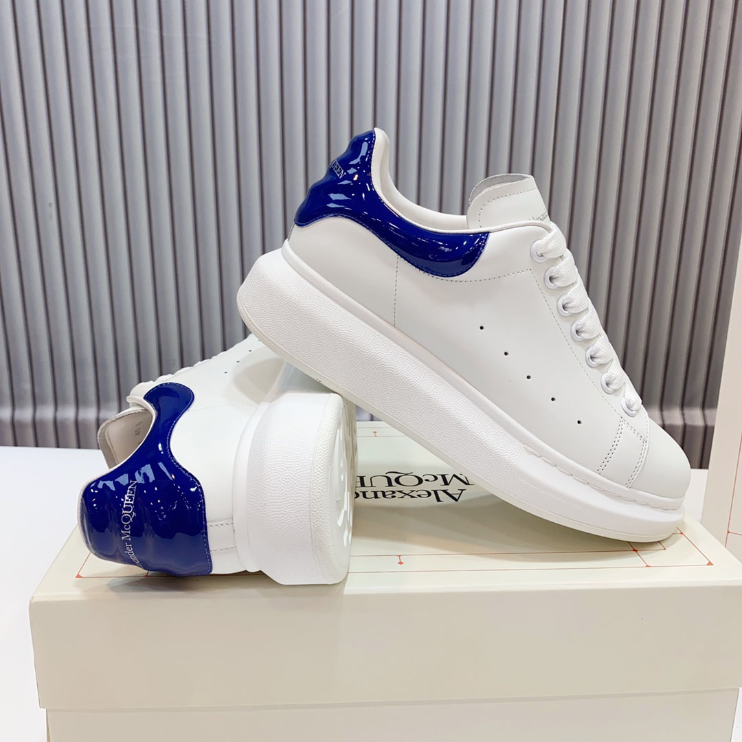 Alexander McQueen Oversized Sneaker 'White Navy Patent' - FashionPlug