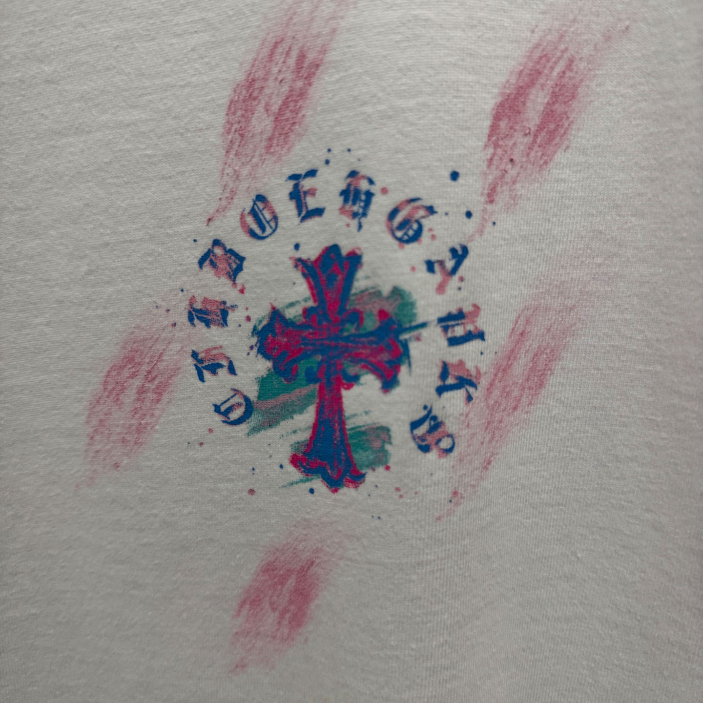 Chrome Hearts Watercolor Graffiti Cross Print Crew Neck T-Shirt - FashionPlug