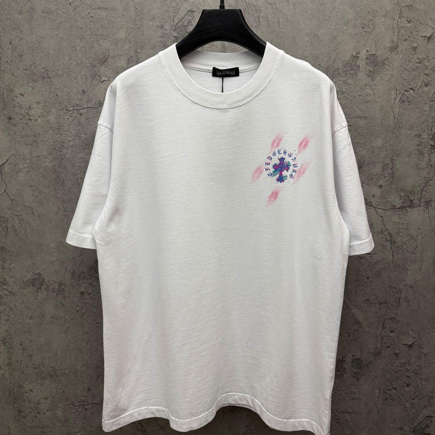 Chrome Hearts Watercolor Graffiti Cross Print Crew Neck T-Shirt - FashionPlug