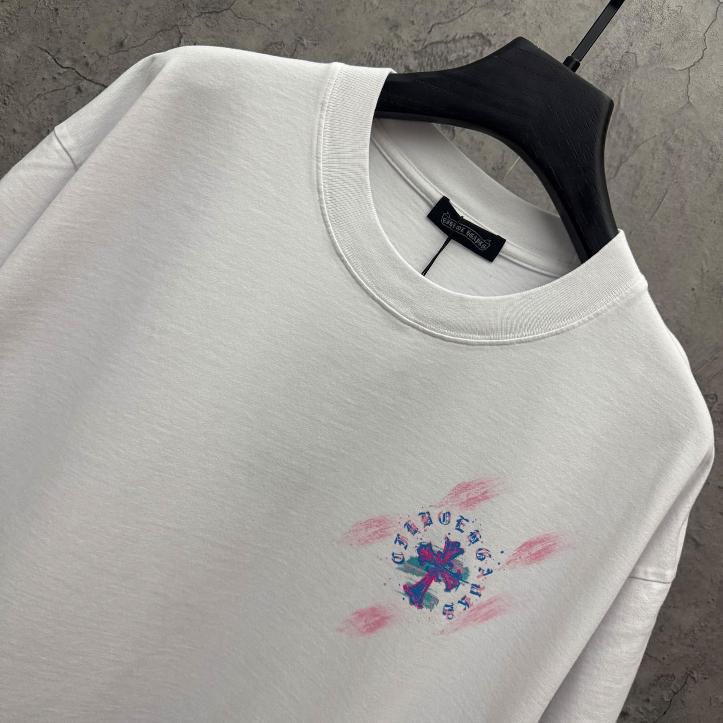 Chrome Hearts Watercolor Graffiti Cross Print Crew Neck T-Shirt - FashionPlug
