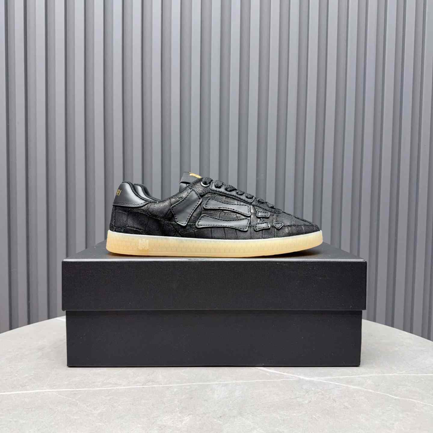 Amiri Pacific 'Croc Debossed Bones - Black' Sneakers - FashionPlug