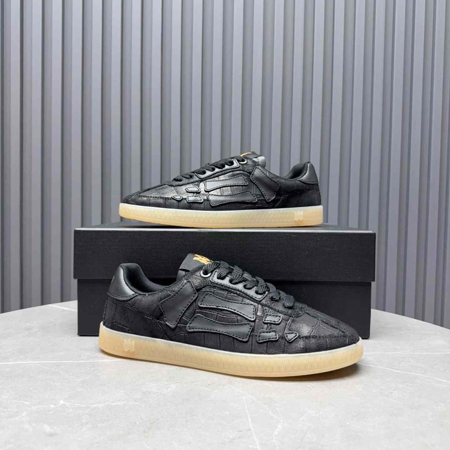 Amiri Pacific 'Croc Debossed Bones - Black' Sneakers - FashionPlug