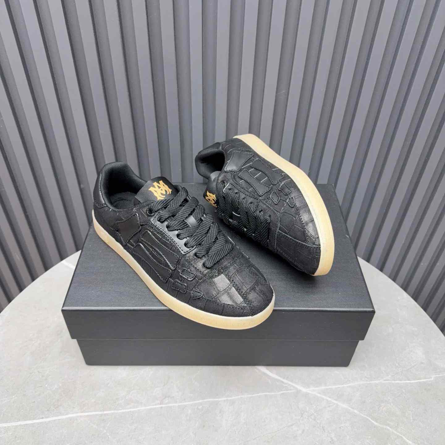 Amiri Pacific 'Croc Debossed Bones - Black' Sneakers - FashionPlug