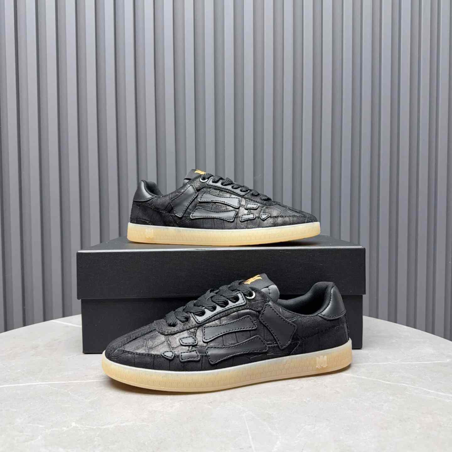 Amiri Pacific 'Croc Debossed Bones - Black' Sneakers - FashionPlug