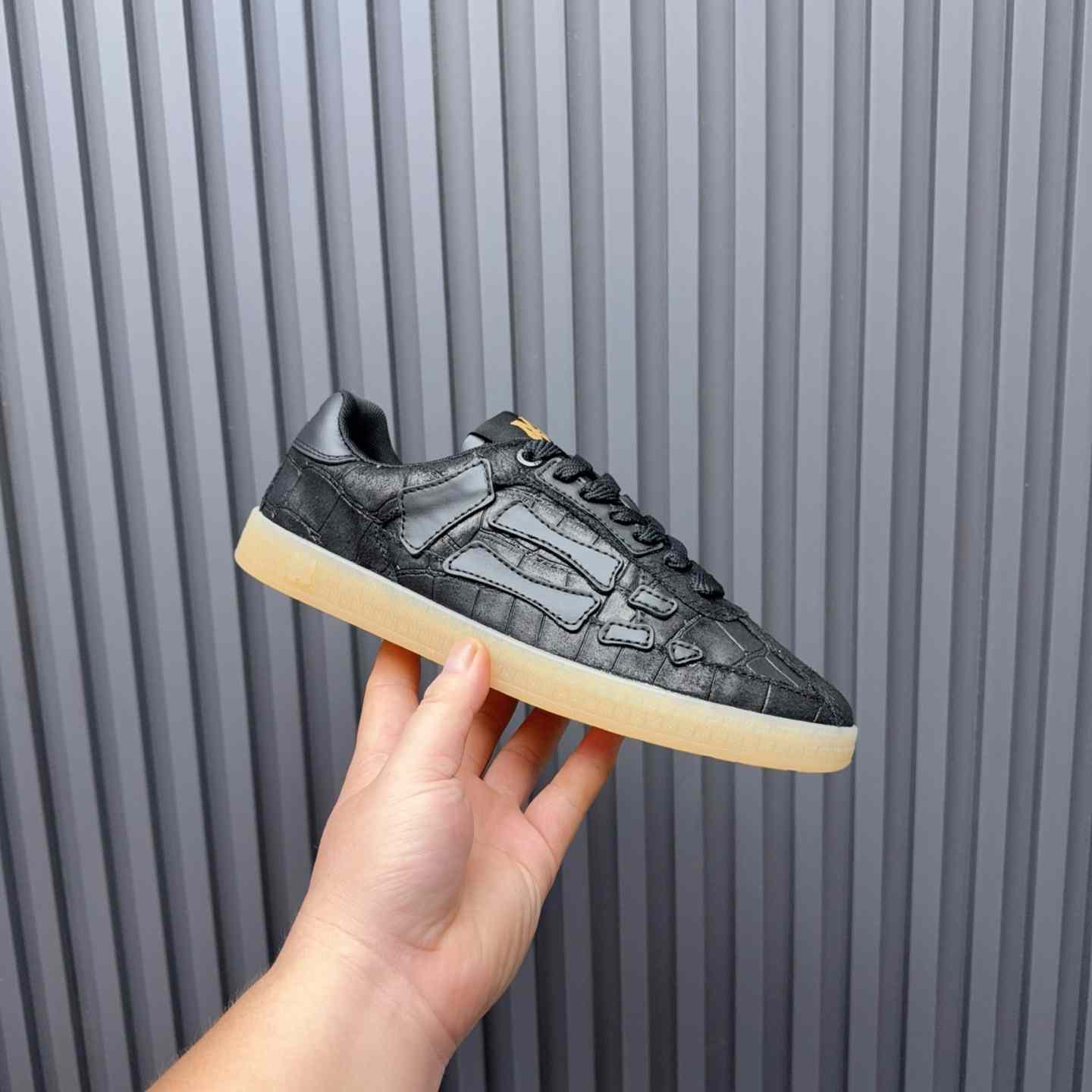 Amiri Pacific 'Croc Debossed Bones - Black' Sneakers - FashionPlug