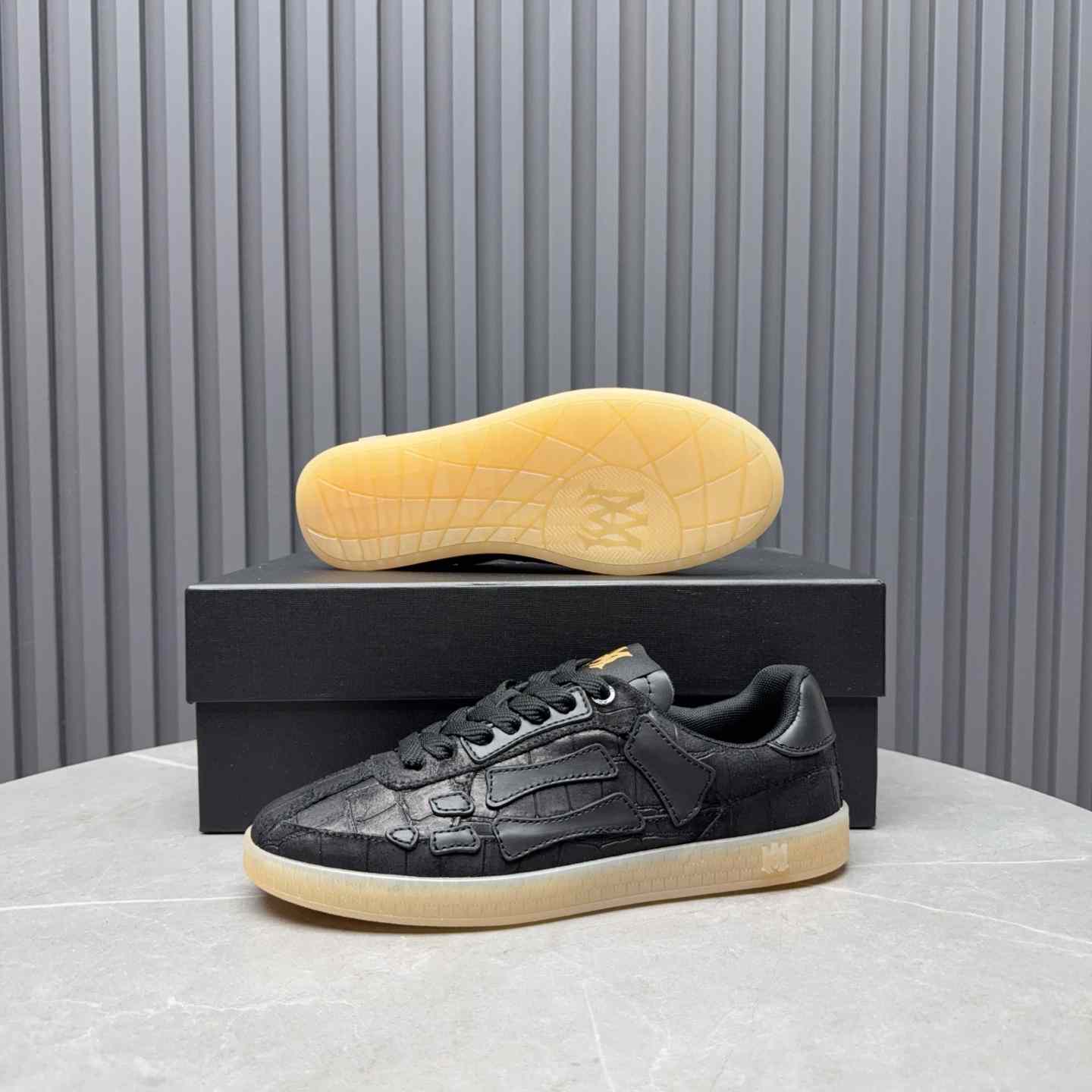 Amiri Pacific 'Croc Debossed Bones - Black' Sneakers - FashionPlug