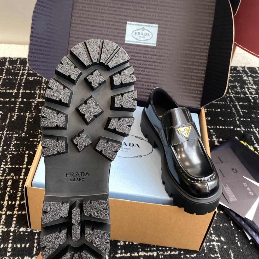 Prada Brushed Leather Loafers - FashionPlug