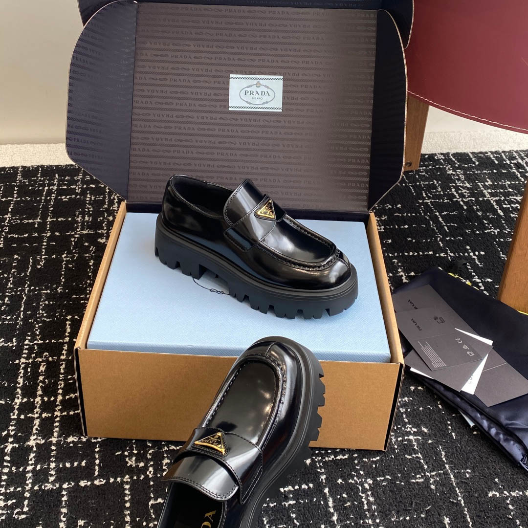 Prada Brushed Leather Loafers - FashionPlug