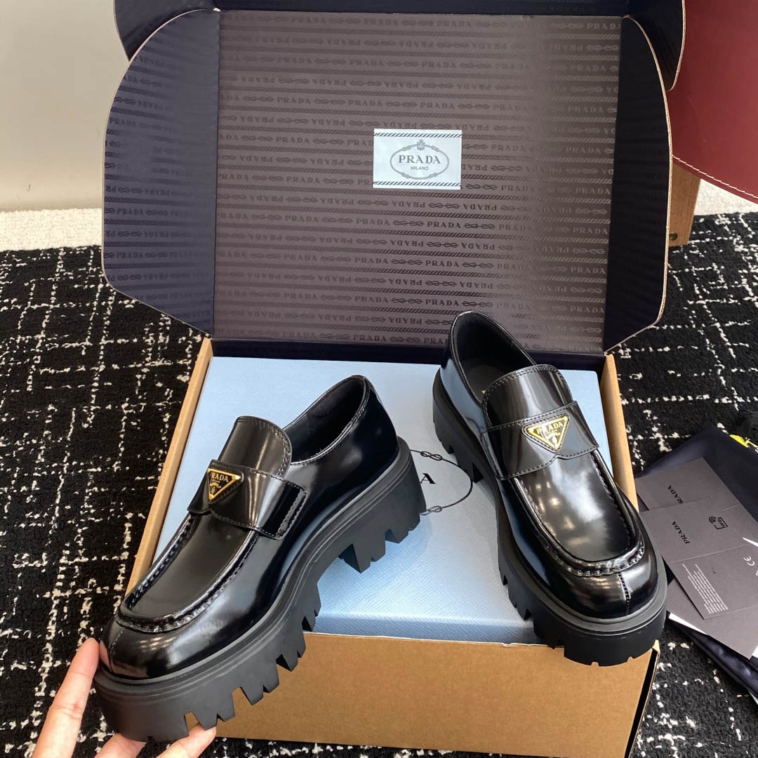 Prada Brushed Leather Loafers - FashionPlug