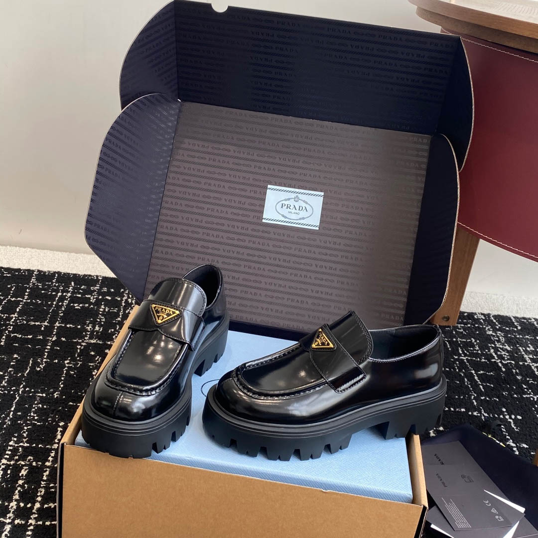 Prada Brushed Leather Loafers - FashionPlug