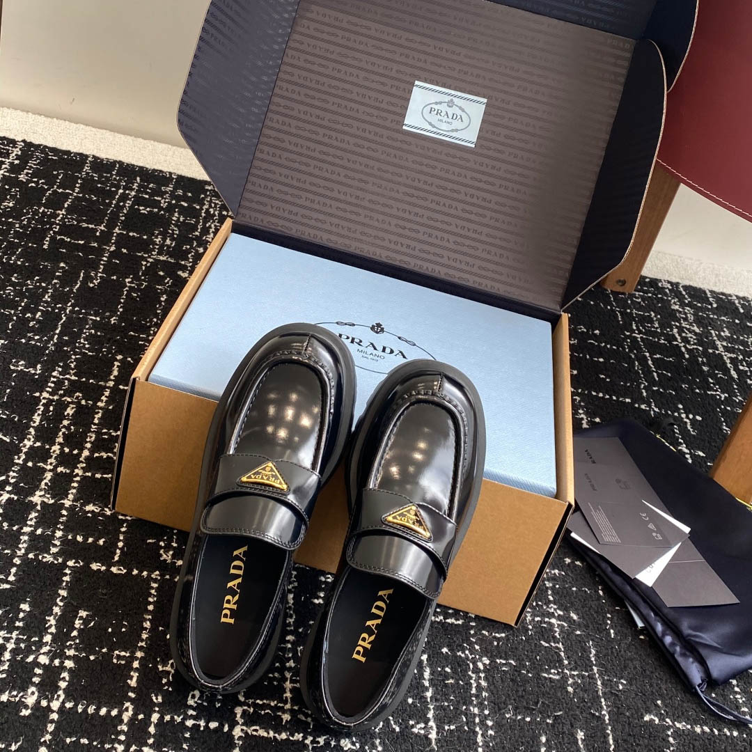 Prada Brushed Leather Loafers - FashionPlug