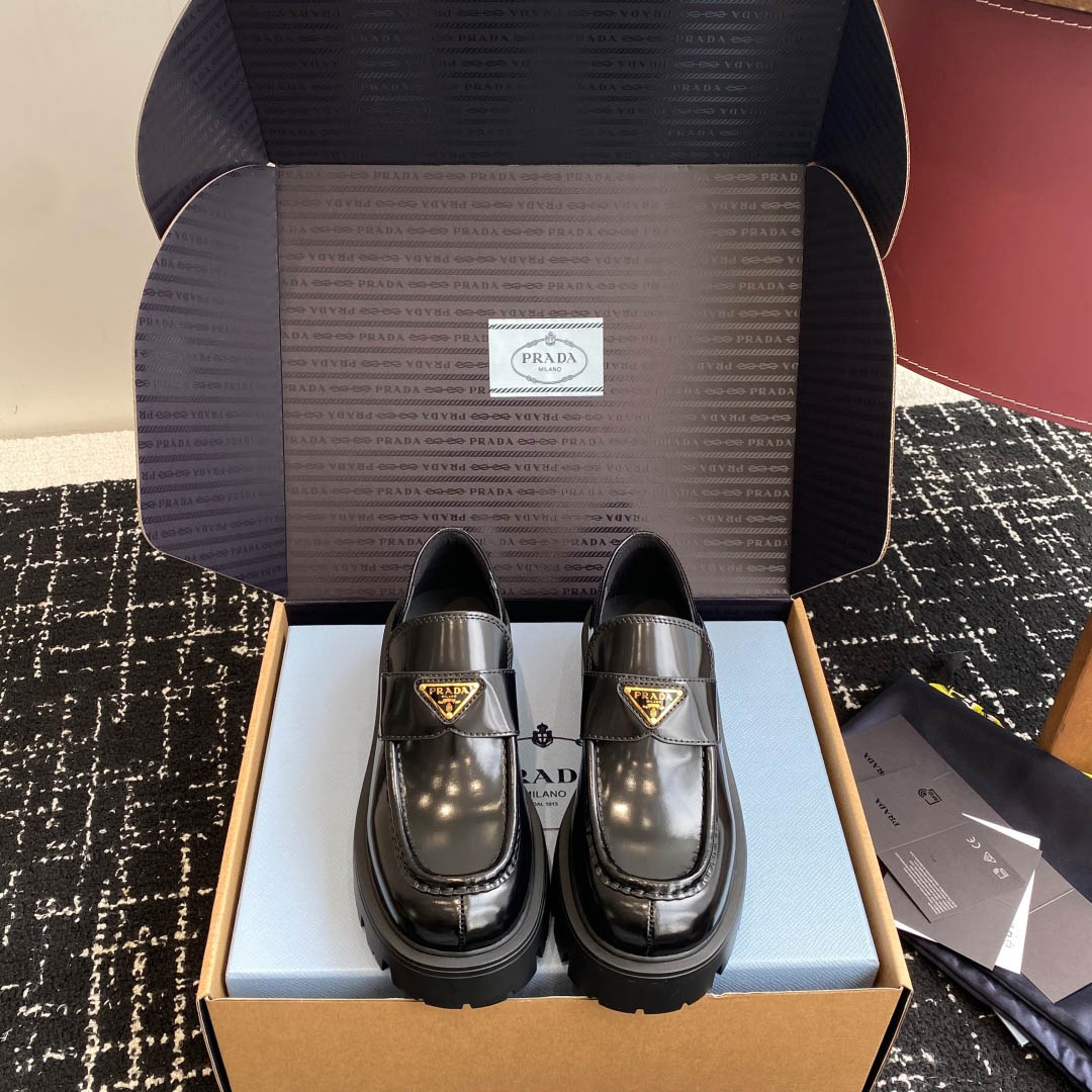 Prada Brushed Leather Loafers - FashionPlug