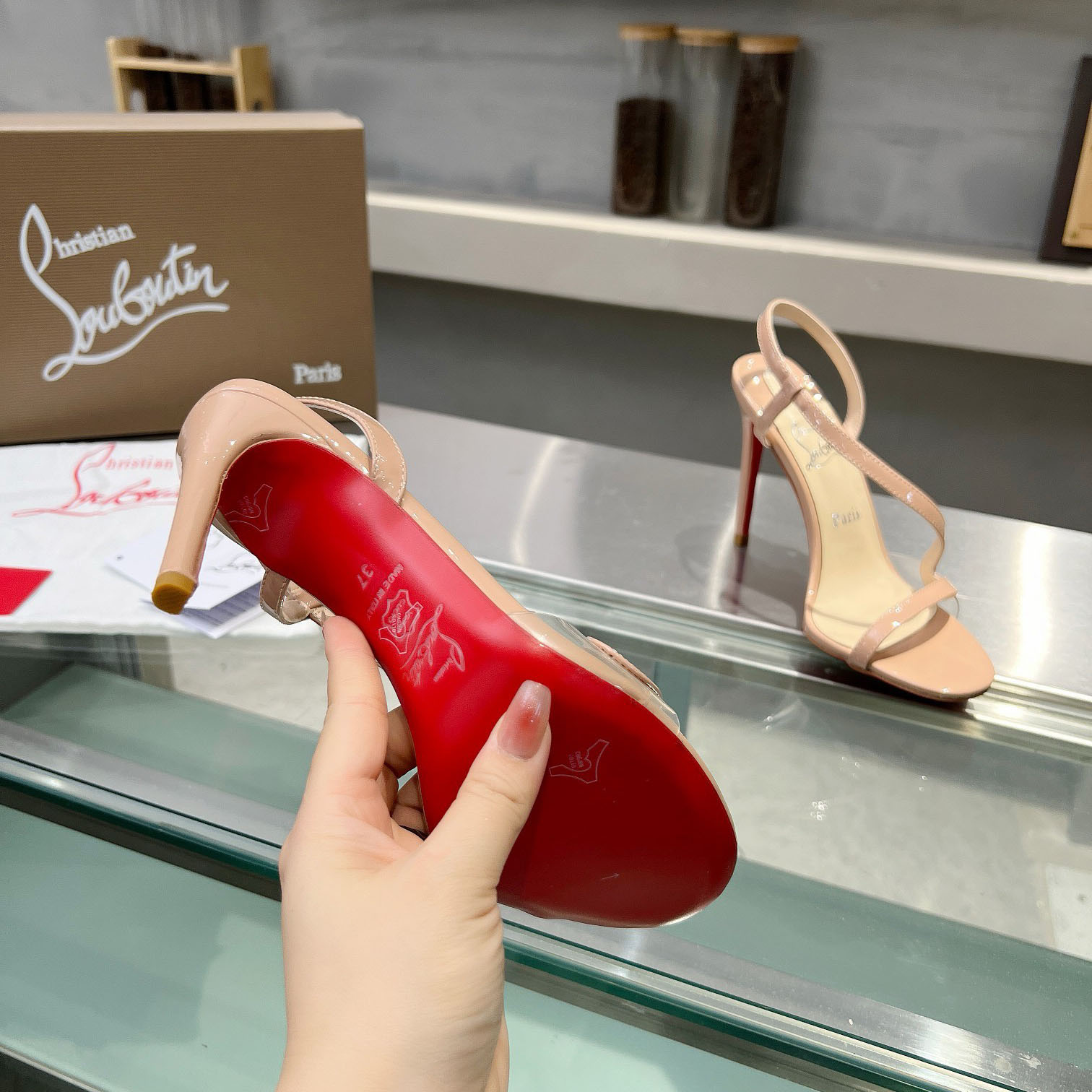 Christian Louboutin Rosa Z  100 mm Sandals  Patent Calf Leather - Blush - FashionPlug