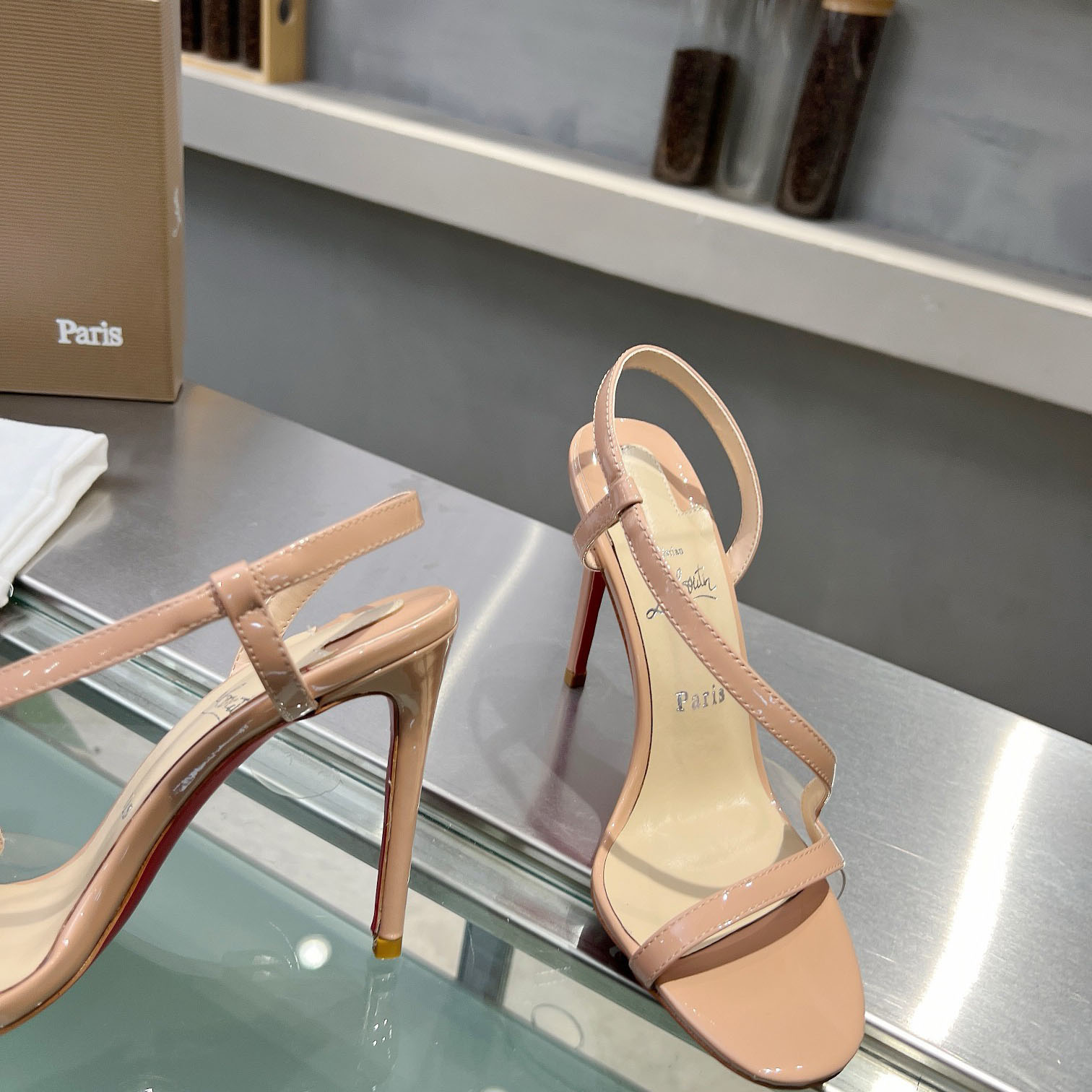 Christian Louboutin Rosa Z  100 mm Sandals  Patent Calf Leather - Blush - FashionPlug