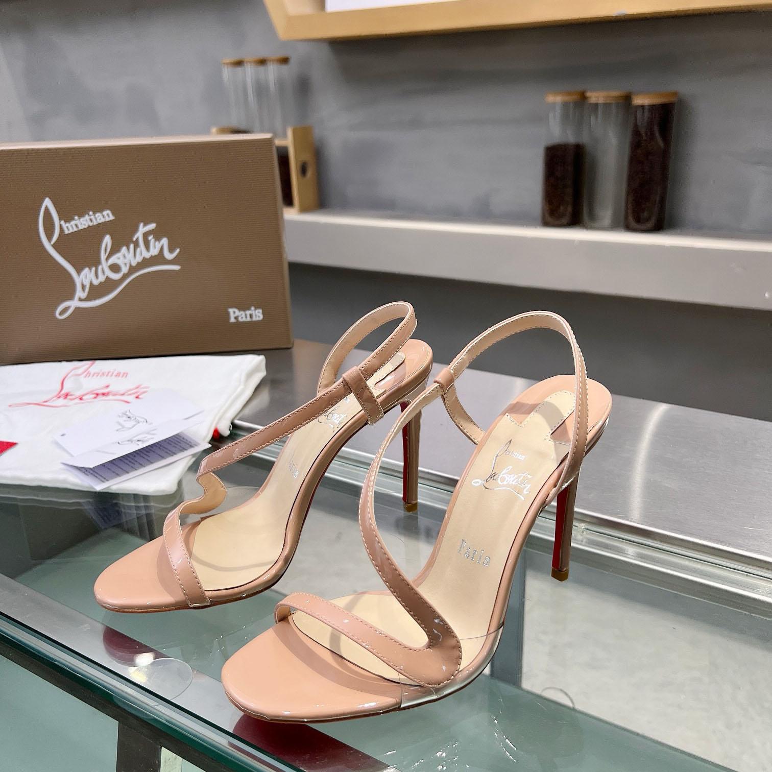 Christian Louboutin Rosa Z  100 mm Sandals  Patent Calf Leather - Blush - FashionPlug