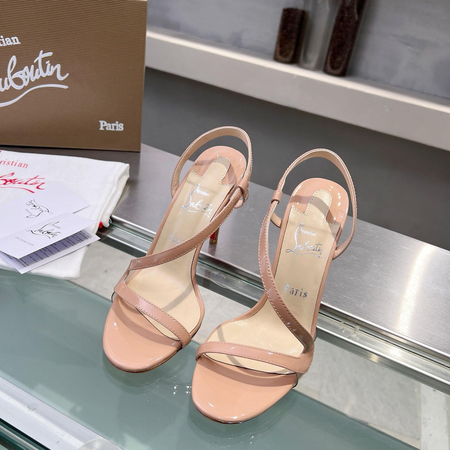 Christian Louboutin Rosa Z  100 mm Sandals  Patent Calf Leather - Blush - FashionPlug