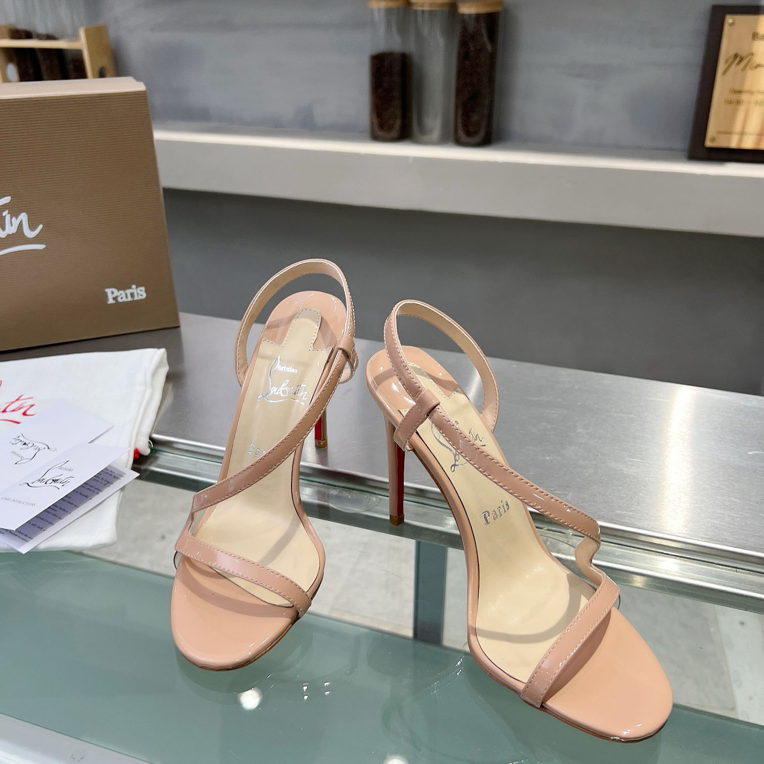 Christian Louboutin Rosa Z  100 mm Sandals  Patent Calf Leather - Blush - FashionPlug