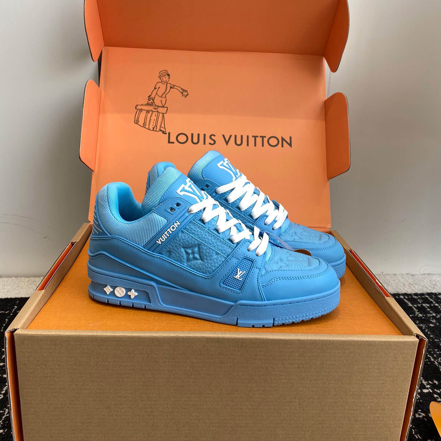 Louis Vuitton Trainer 'Embossed Monogram - Blue' - FashionPlug