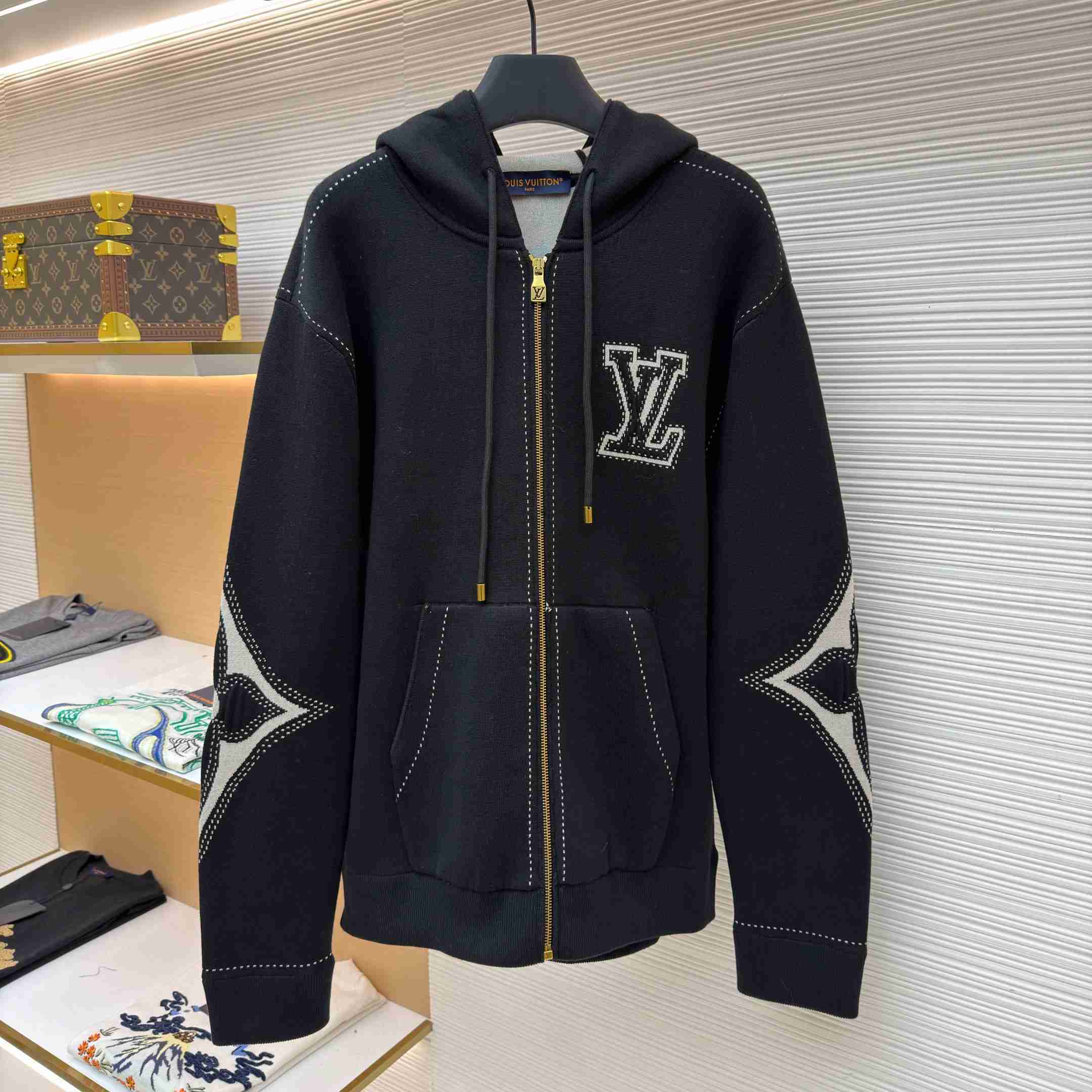 Louis Vuitton Graphic Intarsia Zipped Cotton Hoodie  - FashionPlug