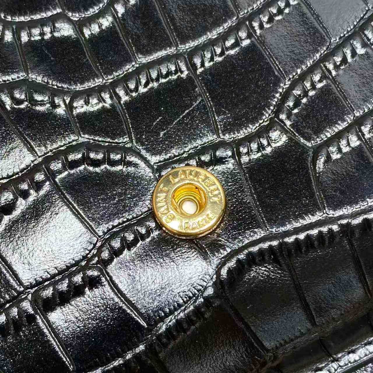 Saint Laurent CASSANDRE Phone Holder In SHINY Crocodile-Embossed Leather - FashionPlug