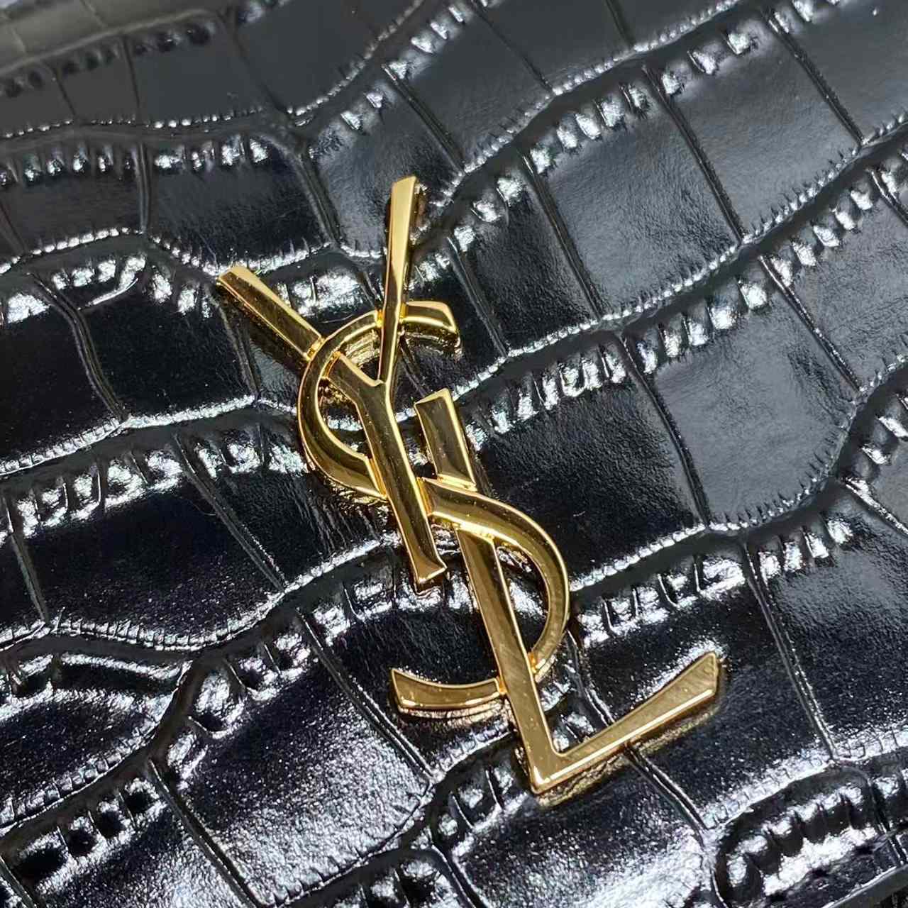 Saint Laurent CASSANDRE Phone Holder In SHINY Crocodile-Embossed Leather - FashionPlug