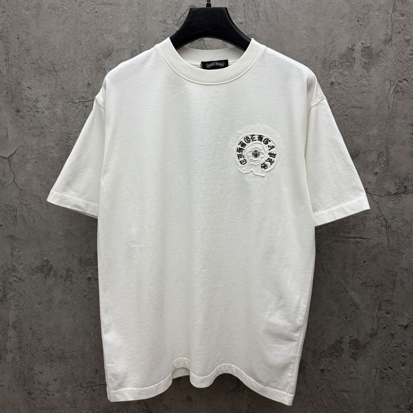 Chrome Hearts White Sanskrit Horseshoe Embroidered  T-Shirt - FashionPlug