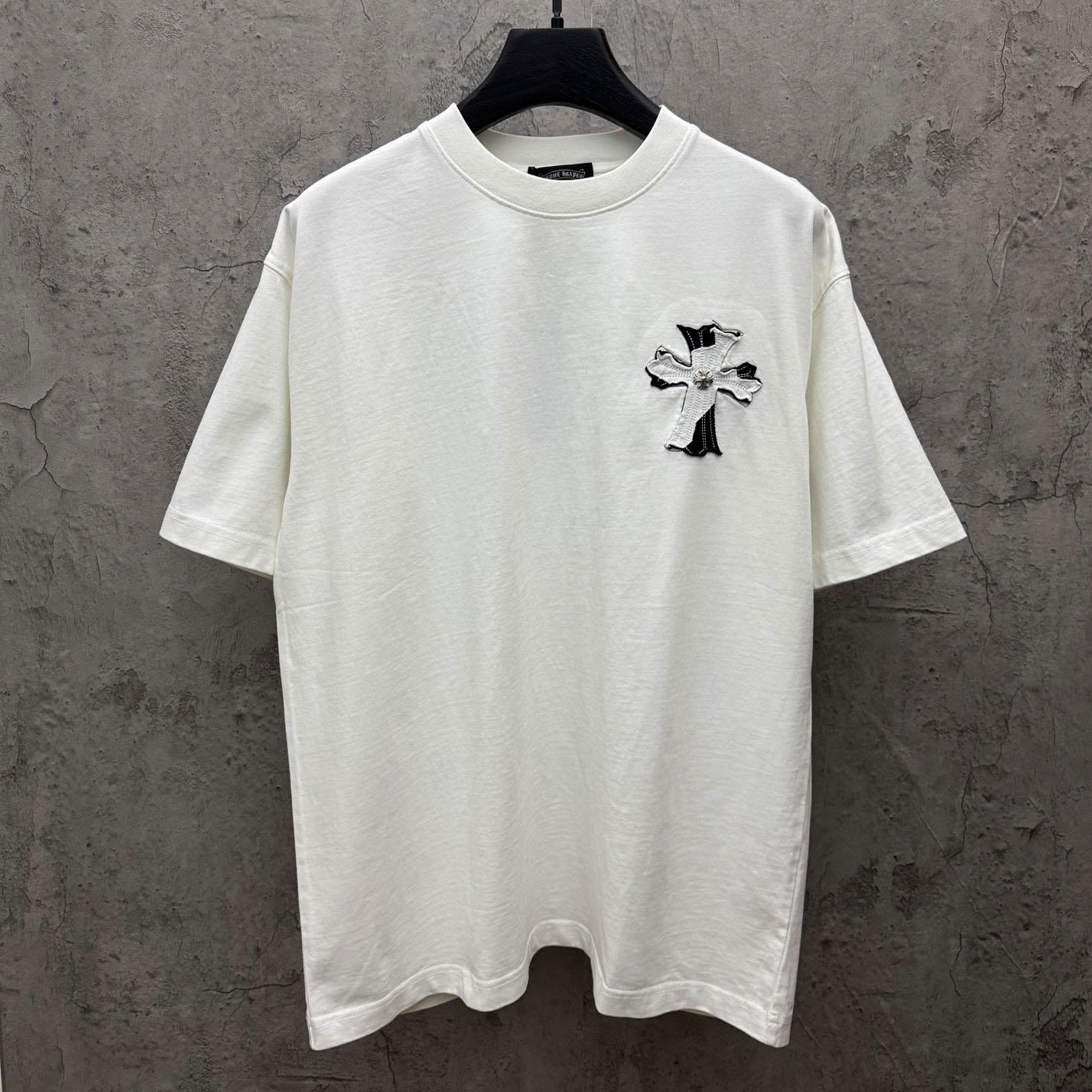 Chrome Hearts Large Cross Patch Embroidered Crew Neck Short Sleeve T-Shirt 'White' - FashionPlug