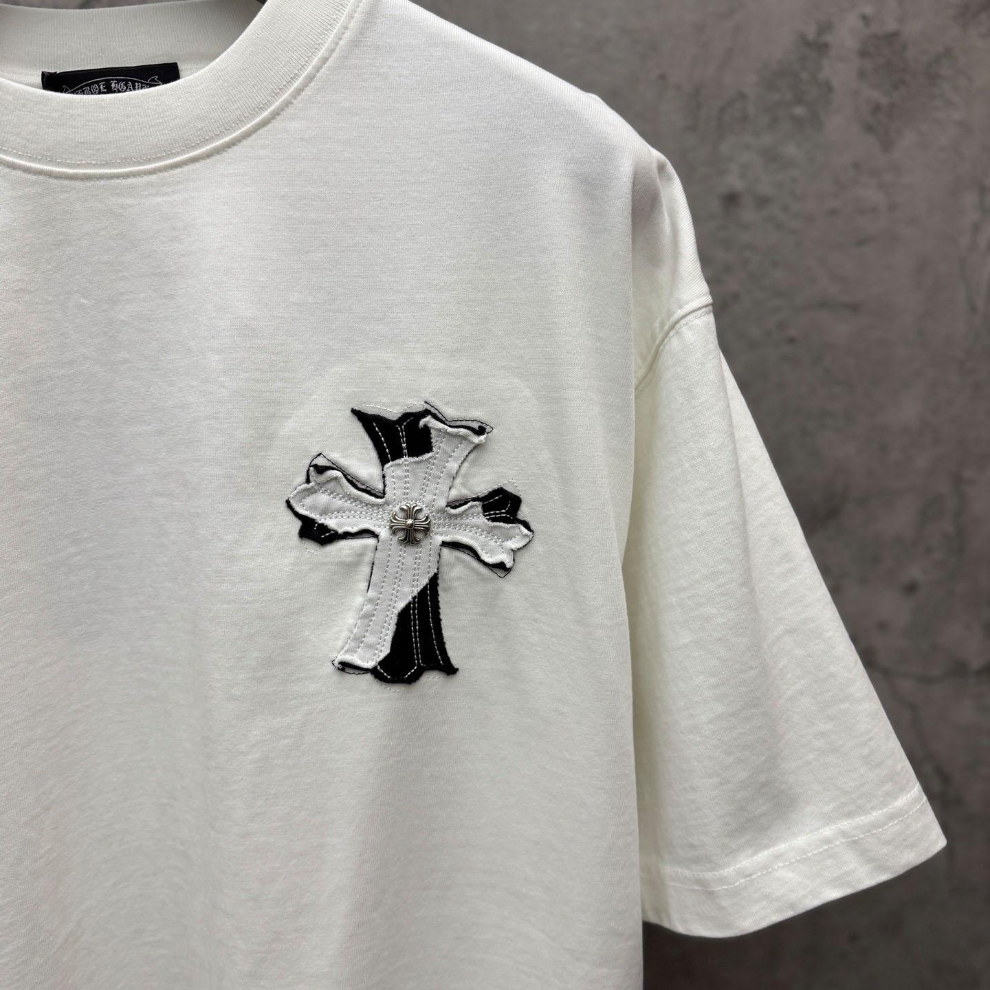 Chrome Hearts Large Cross Patch Embroidered Crew Neck Short Sleeve T-Shirt 'White' - FashionPlug