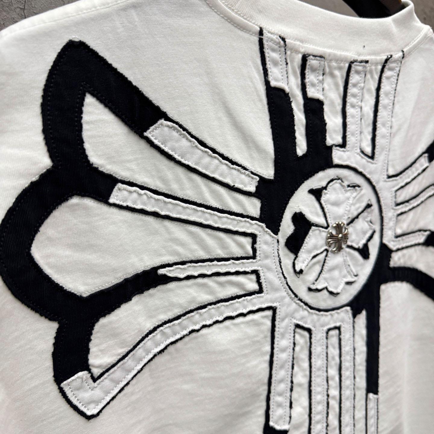 Chrome Hearts Large Cross Patch Embroidered Crew Neck Short Sleeve T-Shirt 'White' - FashionPlug