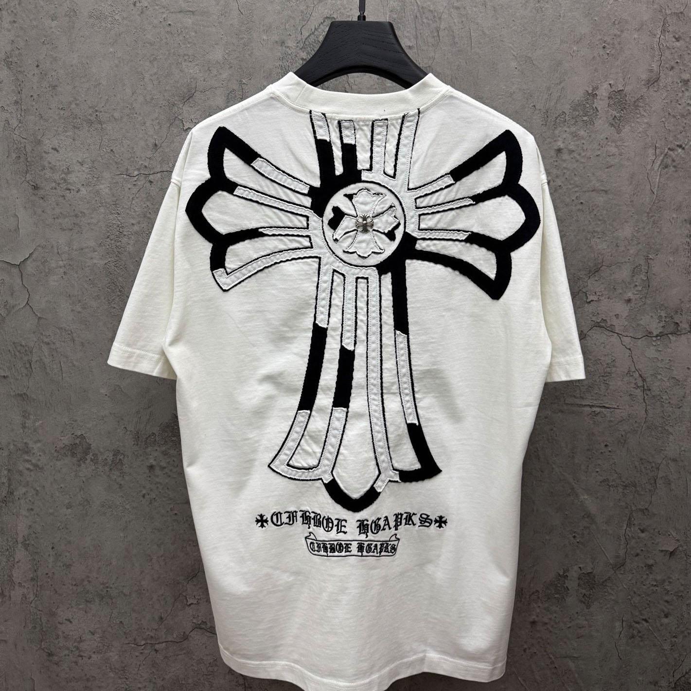 Chrome Hearts Large Cross Patch Embroidered Crew Neck Short Sleeve T-Shirt 'White' - FashionPlug
