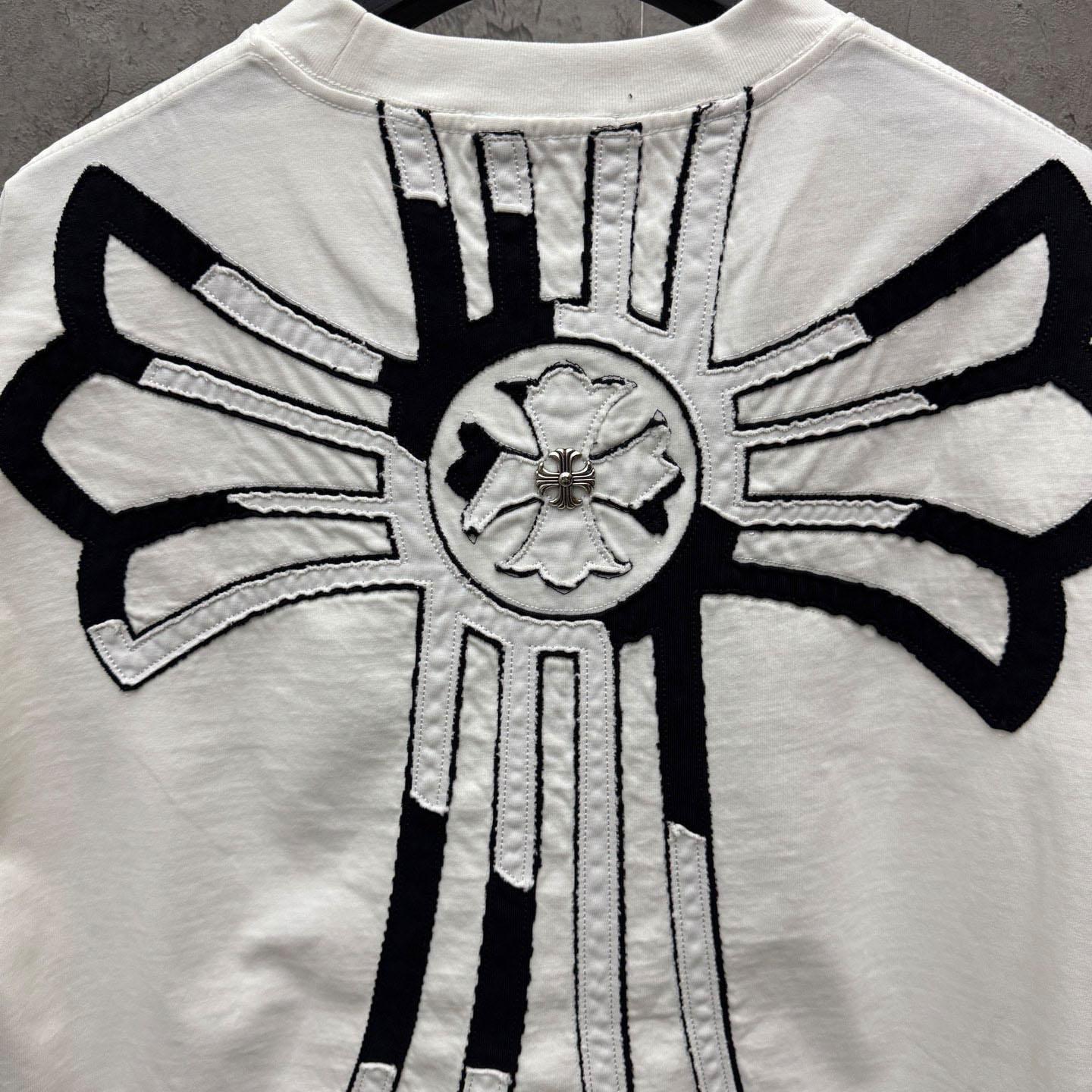 Chrome Hearts Large Cross Patch Embroidered Crew Neck Short Sleeve T-Shirt 'White' - FashionPlug